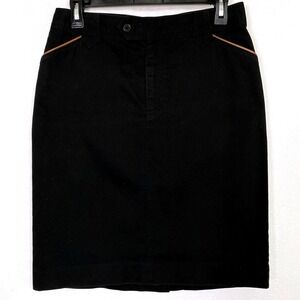 Vtg Ralph Lauren Skirt Womens Sz 6P Black Leather Detail Equestrian Utility Mini